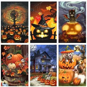 DIY алмазная живопись Хэллоуин полная круглая дрель мультфильм вышивка крестиком комплект тыква горный хрусталь картина домашний декор ремесла Full Round 20x30CM