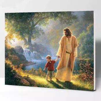 DIY алмазная живопись Иисус и дети, набор для вышивки крестом, мозаика, алмазная живопись, полный круг/квадратный алмаз, украшение для дома Round 20x30cm