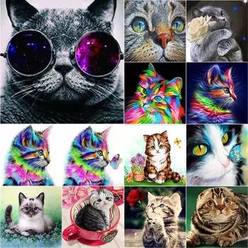 DIY алмазная живопись кошка алмазная вышивка животное вышивка крестиком полная круглая дрель горный хрусталь ручной работы искусство домашний декор подарок Full Round 20x20CM