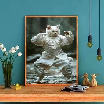 DIY алмазная живопись кошка делает тай-чи набор для вышивки крестом мозаика искусство алмазная живопись полный круг/квадратный алмаз украшение дома Round 20x30cm