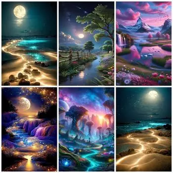 DIY Алмазная картина Красивый ручей Набор для вышивки крестом Мозаичное искусство Алмазная картина Полный круг Алмазное украшение для дома Round 20x30cm