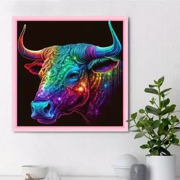 DIY алмазная живопись красочная голова быка комплект для вышивки крестом мозаика искусство алмазная живопись полный круг/квадратный алмаз украшение дома Round 25x25cm