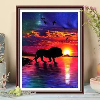 DIY алмазная живопись Лев на закате комплект для вышивки крестом мозаика искусство алмазная живопись полный круг/квадратный алмаз украшение дома Round 20x30cm