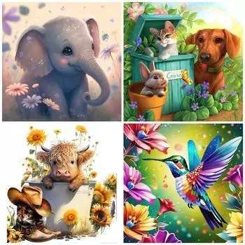 DIY алмазная живопись милые животные набор для вышивки крестом мозаика искусство алмазная живопись полный круг/квадратный алмаз украшение дома Round 20x20cm