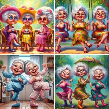 DIY алмазная живопись, новинка 2024, комплект для вышивки крестом, мультяшная забавная картина старушки, мозаика, алмазная вышивка, украшение дома J3945 square 30x30cm белый