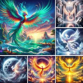 DIY алмазная живопись Новый 2024 комплект для вышивки крестом Феникс картина мозаика Алмазная вышивка украшение дома J3962 square 30x30cm белый