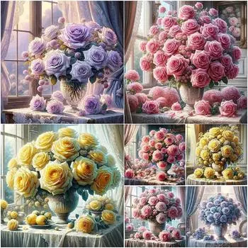DIY алмазная живопись Новый 2024 комплект для вышивки крестом роза картина мозаика Алмазная вышивка украшение дома J3956 square 30x30cm белый