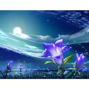 DIY алмазная живопись Пейзаж Цветок Полный Круглый 5D DIY Вышивка Луна Мозаика Рукоделие Искусство Домашний Декор 30x40 см/12x16 дюймов 30x40cm NO Frame