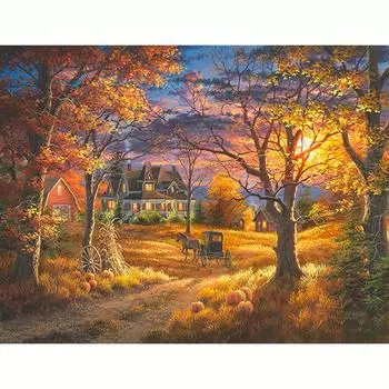DIY алмазная живопись пейзаж полная круглая алмазная вышивка закат мозаика украшение дома 30x40 см/12x16 дюймов 30x40cm NO Frame