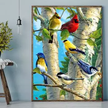 DIY алмазная живопись птицы всех цветов набор для вышивки крестом мозаика искусство алмазная живопись полный круг/квадратный алмаз украшение дома Round 20x30cm