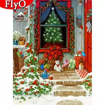 DIY Алмазная картина Рождественская елка Полный квадрат Круглый Алмазная вышивка Мультфильм Мозаика Подарок ручной работы Full Round (20X30CM)