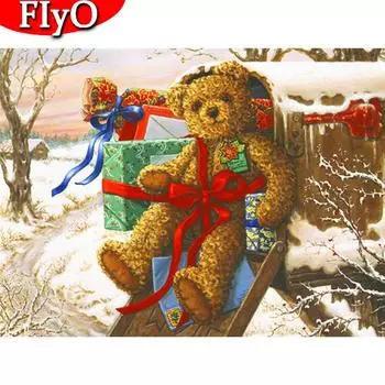 DIY алмазная живопись Рождественский медведь рукоделие Искусство Алмазная вышивка мультфильм вышивка крестиком мозаика Снежный декор для дома Full Round (20X30CM)