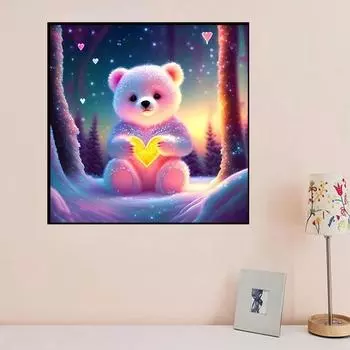 DIY алмазная живопись розовый медведь на снегу набор для вышивки крестом мозаика искусство алмазная живопись полный круг/квадратный алмаз украшение дома Round 25x25cm