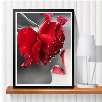 DIY алмазная живопись розы и красные губы набор для вышивки крестом мозаика искусство алмазная живопись полный круг/квадратный алмаз украшение дома Round 20x30cm