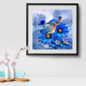 DIY алмазная живопись синие птицы и цветы набор для вышивки крестом мозаика искусство алмазная живопись полный круг/квадратный алмаз украшение дома Round 25x25cm