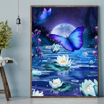 DIY алмазная живопись синяя бабочка набор для вышивки крестом мозаика искусство алмазная живопись полный круг/квадратный алмаз украшение дома Round 20x30cm