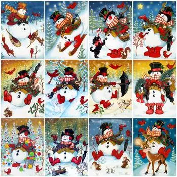 DIY алмазная живопись Снеговик Рождество вышивка крестиком Алмазная вышивка зимний пейзаж горный хрусталь картина декор детской комнаты Full Round 20x30CM