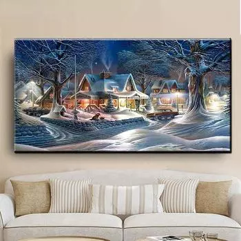DIY алмазная живопись снежный пейзаж, 5d алмазная вышивка крестиком полная квадратная круглая 3D картина, рождественское настенное искусство, S113 Full Round 20x40CM