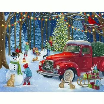 DIY алмазная живопись собака Рождественская вышивка зимняя полная круглая Алмазная картина с изображением автомобиля на стене искусство 30x40 см/12x16 дюймов 30x40cm NO Frame