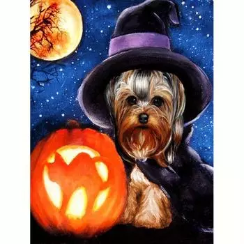 DIY алмазная живопись собака тыква полная круглая алмазная вышивка Хэллоуин мозаика декор для дома 30x40 см/12x16 дюймов 30x40cm NO Frame