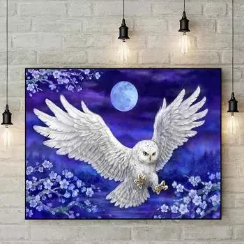 DIY алмазная живопись «Сова под луной», полная круглая Алмазная вышивка, мозаика, вышивка крестом, домашний декор, алмазное искусство 30*40cm/11.8*15.7in