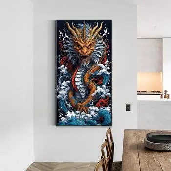 DIY алмазная живопись свирепый дракон комплект для вышивки крестом мозаика искусство алмазная живопись полный круг/квадратный алмаз украшение дома Round 30x80cm