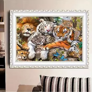 DIY алмазная живопись Тигр и лев комплект для вышивки крестом мозаика искусство алмазная живопись полный круг/квадратный алмаз украшение дома Round 20x30cm