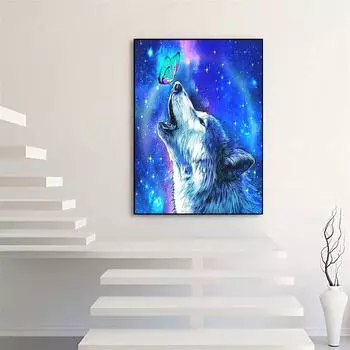 DIY алмазная живопись «Вой волк», набор для вышивки крестом, мозаика, алмазная живопись, полный круг/квадратный алмаз, украшение для дома Round 30x40cm