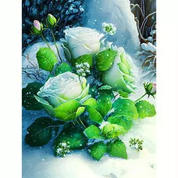 DIY алмазная живопись зеленая роза Алмазная вышивка цветок картины из страз мозаика подарок ручной работы 30x40 см/12x16 дюймов 30x40cm NO Frame