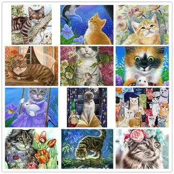 DIY алмазная живопись животное вышивка крестом ремесло полная круглая дрель кошка мозаика Алмазная вышивка домашний декор стены 15x20CM