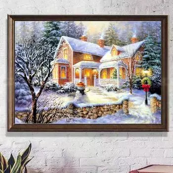 DIY алмазная живопись Зимний снеговик и дом набор для вышивки крестом мозаика искусство алмазная живопись полный круг/квадратный алмаз украшение дома Round 30x40cm