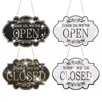 DIY Алмазные Стразы Картины Деревянная Подвесная Дверь Алмазная Мозаика Открытые и Закрытые Деловые Знаки Декоративные Картины Домашний Декор