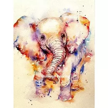 Diy Алмазный цвет Слон Алмазная картина Полная круглая дрель Алмазная вышивка 20X30CM