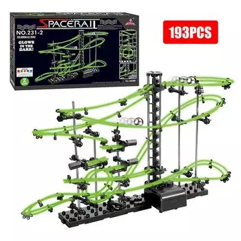 DIY Американские горки Мраморный шар 193 шт. Электрический интеллект Строительные блоки Гоночная конструкция STEM Мини-космическая железнодорожная дорожка