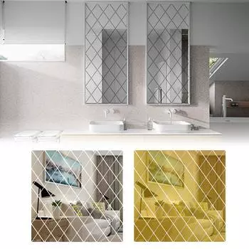 DIY Art Самоклеящиеся настенные наклейки Переводные картинки 3D Съемные зеркальные настенные ромбы Треугольники Акриловые настенные зеркальные наклейки Домашний декор серебряный