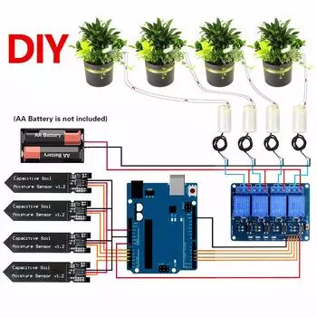 DIY Автоматическая система полива Самостоятельный полив DIY Комплект для сада, теплицы, цветка, водяного насоса, датчика влажности почвы, релейного модуля белый