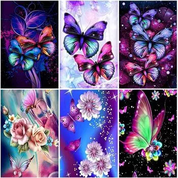 DIY Бабочка 5D алмазная живопись полная круглая дрель вышивка крестиком животное Алмазная вышивка мозаика из смолы настенное искусство домашний декор подарок Full Round 20x30CM