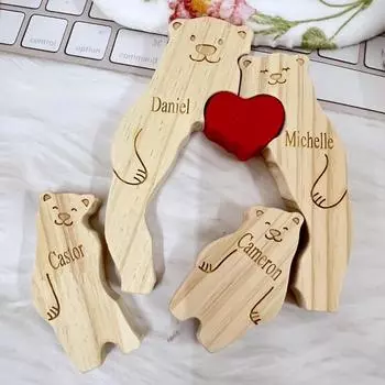 DIY Bear Family Name Wooden Art Puzzle Wooden Sculpture Home Desktop Christmas Decorations Mothers Day Gift 2024