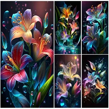 Diy Большой Размер Красивые Цветы Лилии Алмазная Живопись Художественные Наборы 5D Полная Алмазная Мозаика Вышивка Горный Хрусталь Картина Настенный Декор J3773 square 30x60cm белый