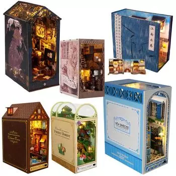 DIY Book Nook Miniatures House Kit Вставка Dollhouse Model Roombox Building Kit Деревянная книжная полка Игрушки Bookforge для рождественских подарков