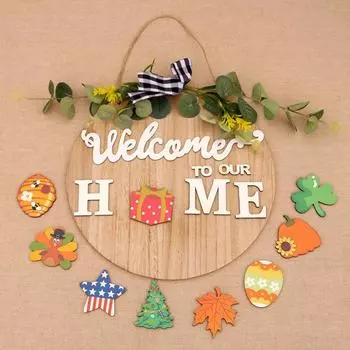 DIY Bow Сменный Узор Деревянный Приветственный Дверной Знак Рождество Хэллоуин ДОМАШНЯЯ Дверная Подвеска Венок