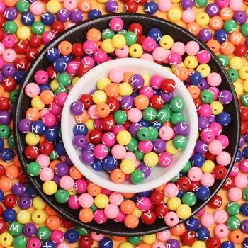 DIY браслет 20 шт. бусины круглые бусины ручной работы буквы акриловые бусины алфавита DIY для изготовления ювелирных изделий подарки 7,5 мм свободные спейсер кулон аксессуары White Multicolor