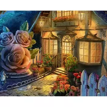 Diy Diamond Вышивка Light Hut Rose Алмазная Картина Вышивка Крестом Полный Квадрат Стразы Европейский 20X30CM