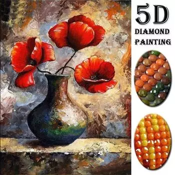 DIY Алмазная картина Красные цветы Полная вышивка Стразы Наборы для вышивки крестом Ручная вышивка Ремесла 20X30CM