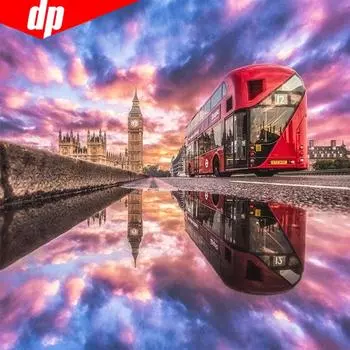 DIY Алмазная картина Живописный уличный автобус Полные круглые стразы Картина Алмазная вышивка 30x30CM