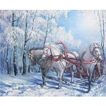 DIY Бриллианты Живопись Лошади В Снегу Алмазная Вышивка Алмазная Картина Вышивка Крестом Стразы 20X30CM