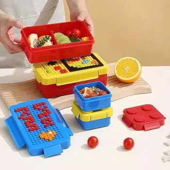 DIY Building Block Ланч-бокс Модульные строительные блоки для детей Студенческий строительный блок Bento Контейнер для хранения еды Посуда