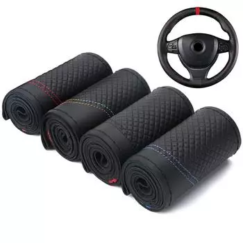 DIY Car Steering Wheel Covers Braid 38cm Soft Genuine Leather Car Covers Car With Needle And Thread Auto Interior Accessories