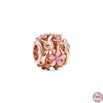 DIY Charm Jewelry Pink Flower Clip S925 Sterling Silver Blue Butterflies Spacer Bead Fit Original Bracelet Gift For Women