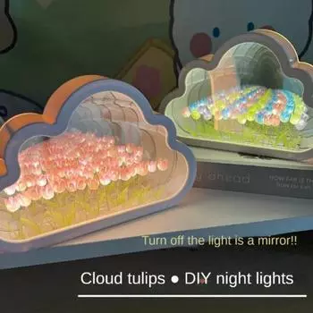 DIY Cloud Tulip Night Light Handmade Material Flower Home Decor Mirror Creative Atmosphere Lamp Подарок на день святого валентина на день рождения